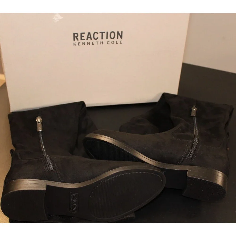 Kenneth Cole Reaction WIND-Y Boots Womens 5 Black Over The Knee Faux Suede NIB